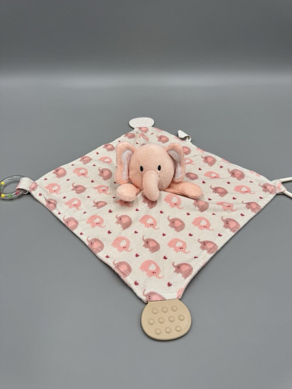 Modern Baby Elephant Peach Colored Lovey Plush Baby Security Blanket